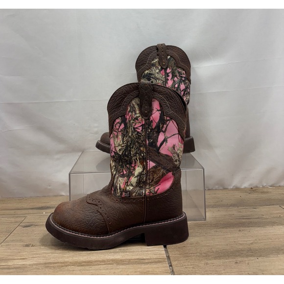 Justin Gypsy L2912 Brown Leather Pink Camo Western Cowboy Boots Size 7.5B - Picture 1 of 10